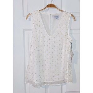 Liz‎ Claiborne Sleeveless Top Gold Metallic Detail V-Neck Blouse Size S NWT